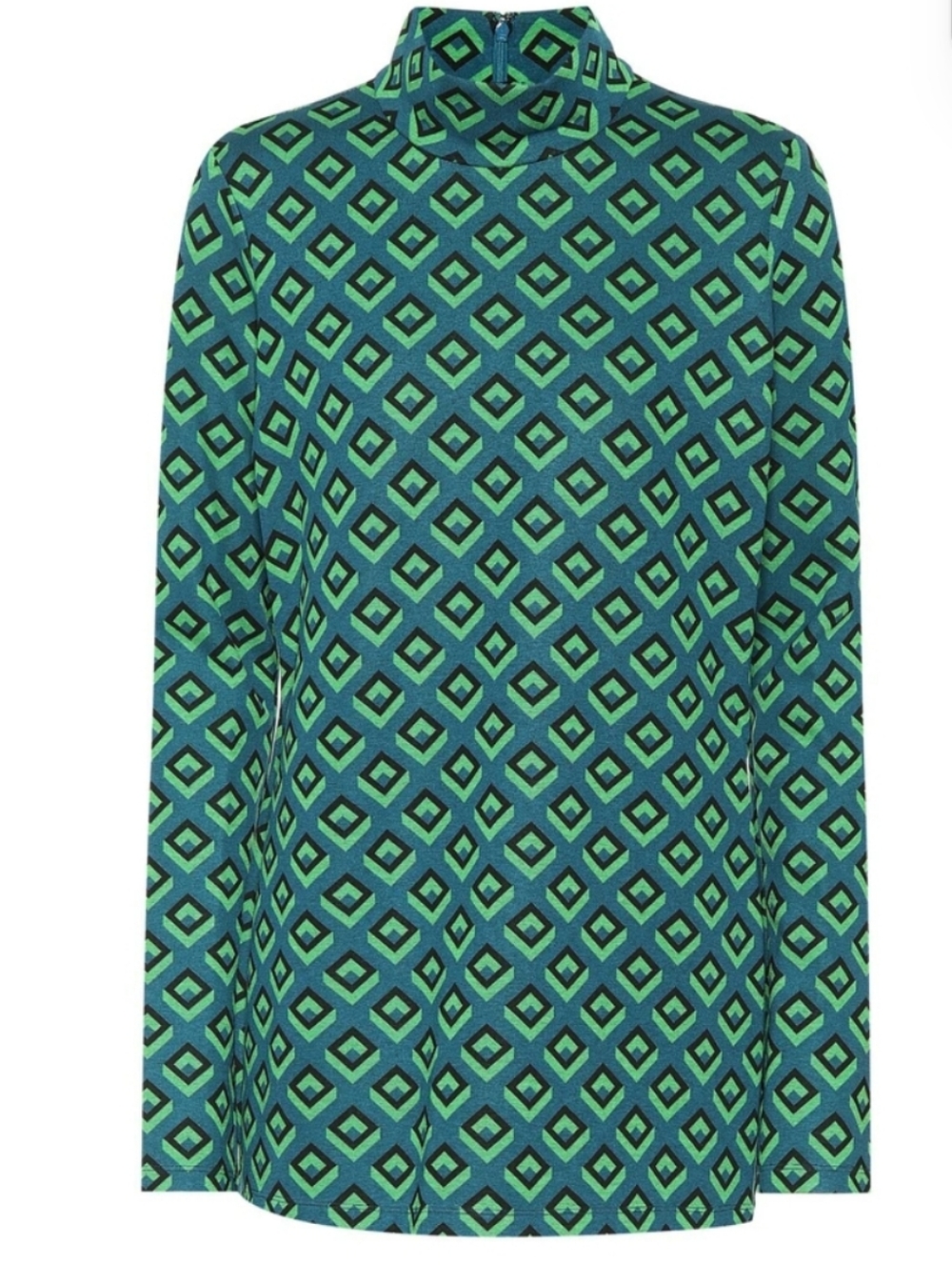 Diane von Furstenberg Green Geometric Mock Neck Knit Top